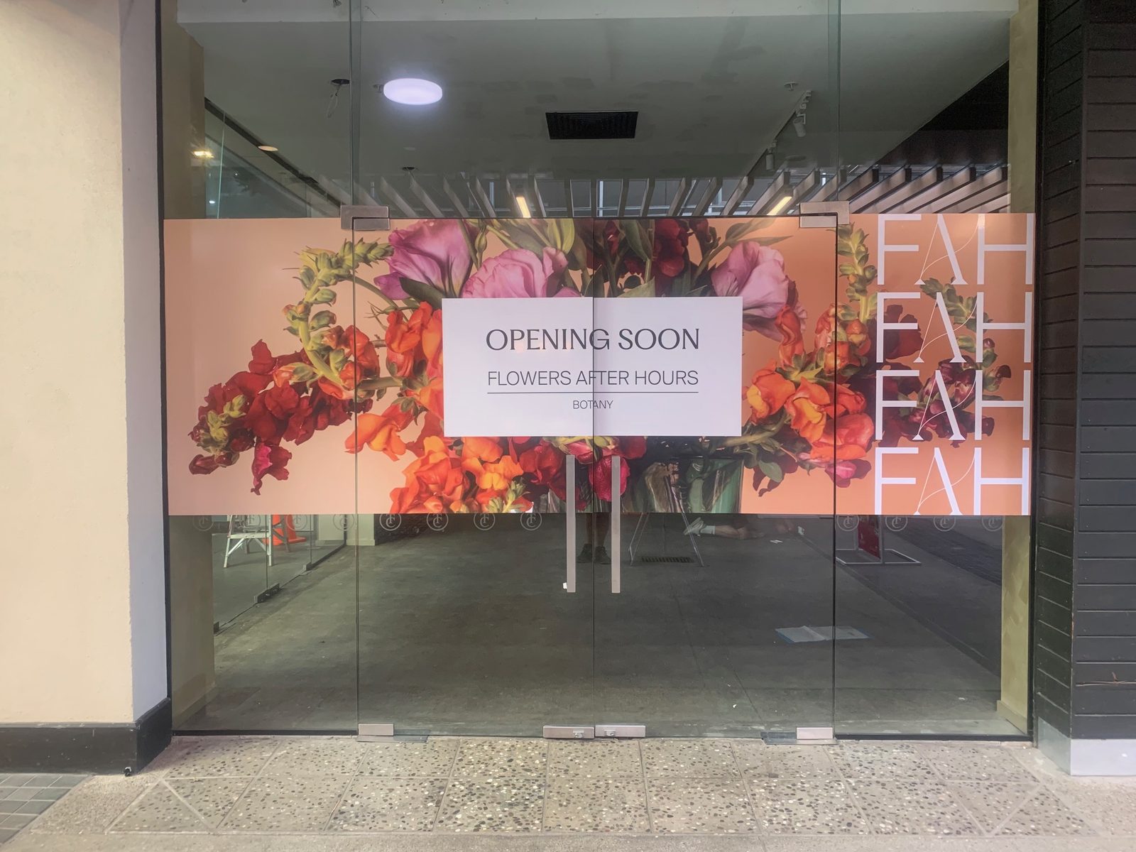 Flowers After Hours Botany opening-soon window graphic